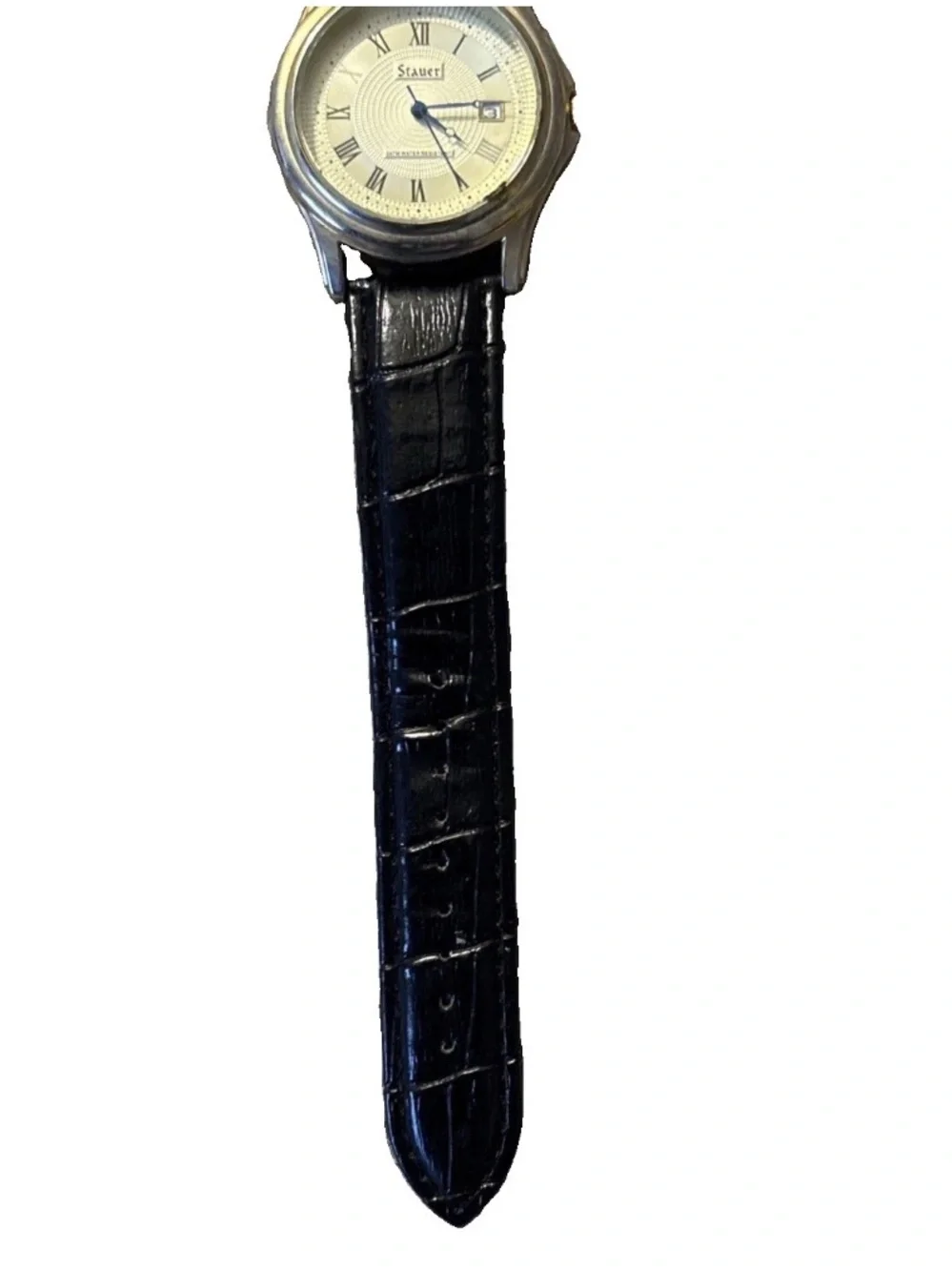 Stauer Metropolitan Gold-dial Men's Watch Black Leather Strap